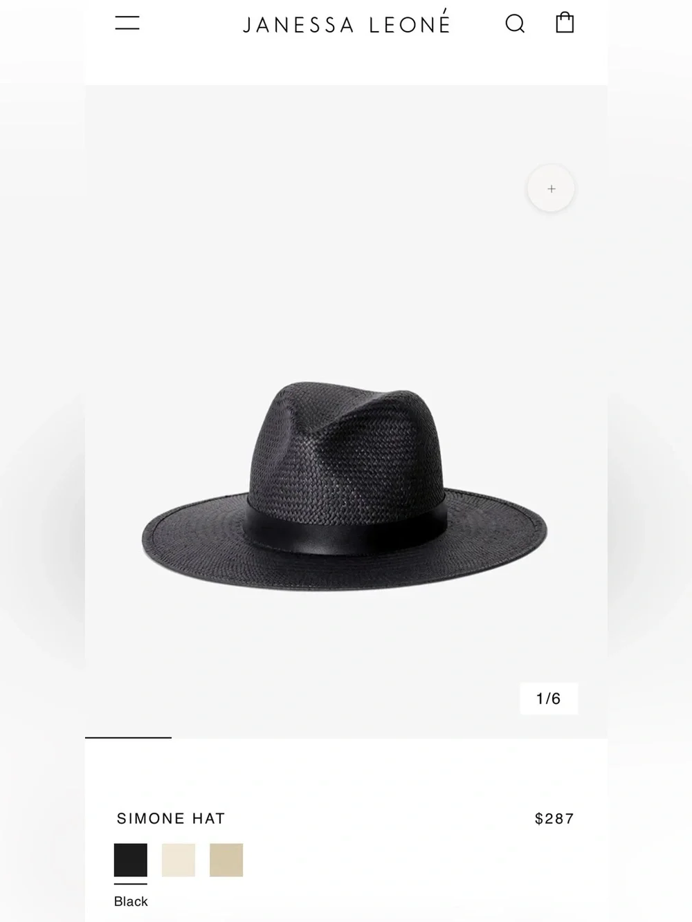Janessa Leone Simone Black Straw Wide-Brim Fedora NWOT